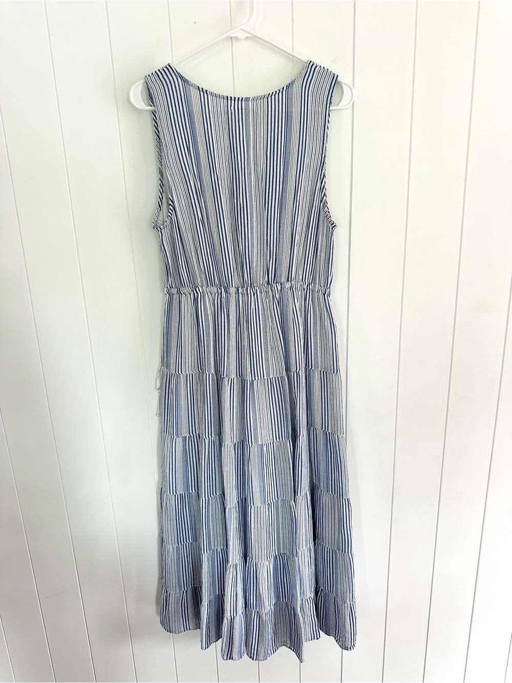 Max Studio Blue and White Striped Tiered Maxi Dress - Picture 4 of 9